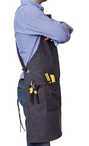 Life Flavor Heavy Duty Canvas Work Apron with Tool Pockets, Chef Apron for Men, Cross-Back Straps, Adjustable M to XXL（Brown） Brown - NewNest Australia