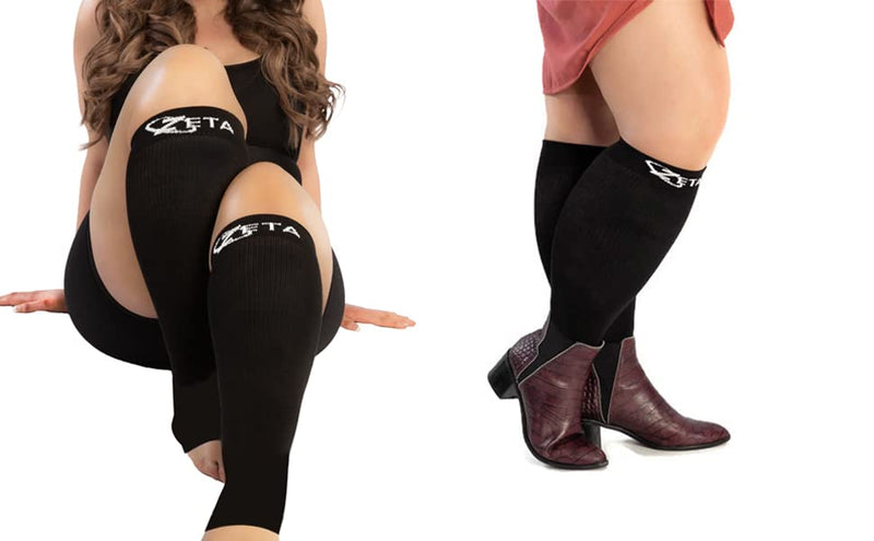 Zeta Wear Unisex Compression Stockings Thick Calf 4Xl, Soothing Comfortable Gradient Support, Prevents Swelling, Pain, Edema, Dvt, Large Cuffs, Open Toe, Black - NewNest Australia
