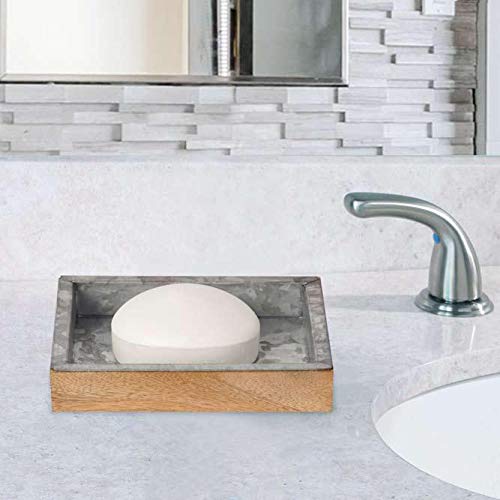 nu-steel CFT3H Confetti Collection Soap Dish, Perfect for Home & Bathroom Accessories, Galvanised Sheet and Wood - NewNest Australia