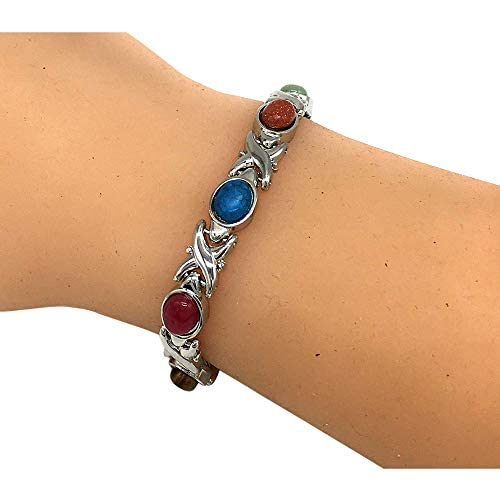Helena Rose Ladies Magnetic Bracelet for Women - Semi-Precious Blue Red Green Gemstones - Fits Wrists Up Tp 7.5" Size Fully Adjustable - Plus Jewellery Gift Box - NewNest Australia