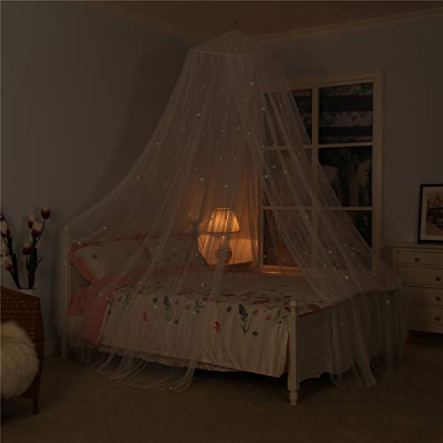 NewNest Australia - Bed Canopy with Fluorescent Stars Glow in Dark for Baby, Kids, Girls Or Adults, Anti Mosquito As Mosquito Net Use to Cover The Baby Crib, Kid Bed, Girls Bed Or Full Size Bed, Fire Retardant Fabric 