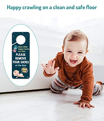 Fun-Plus Please Take Your Shoes Off - Remove Your Shoes Sign - Plastic Door Knob Hanger Sign - Since Little Fingers Touch Our Floor - NewNest Australia