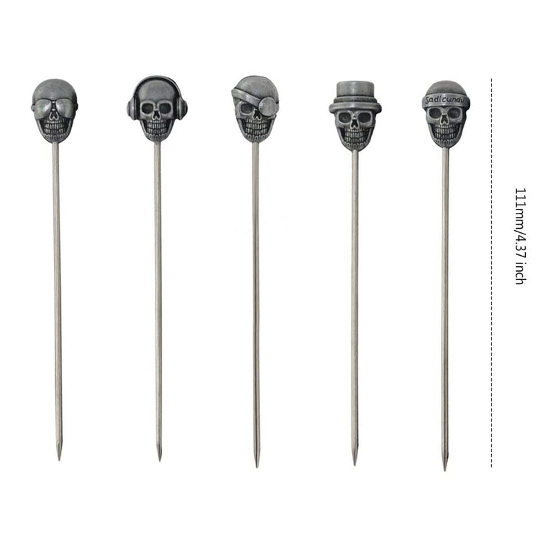 Stainless Steel Skull Cocktail Picks, 5 Pcs Reusable Fruit Picks for Drinks or Bloody Mary Skewers, Garnish Sticks Appetizers, Olives or Fruits (Ancient Silver) Ancient Silver - NewNest Australia
