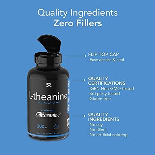 Suntheanine® L-Theanine 200mg (Double-Strength) in Cold-Pressed Organic Coconut Oil; Non-GMO & Gluten Free - 60 Liquid Softgels - NewNest Australia