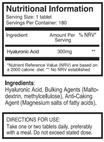 Hyaluronic Acid 300mg x 180 Tablets (3 Months Supply). Triple Strength Hyaluronic Acid. 300% Stronger Than Any Other HLA Tablet - NewNest Australia