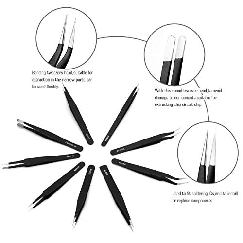 Umiten 10Pcs Esd Tweezers Kit, Precision Anti-Static Tweezers Set, Non-Magnetic Multi-Standard Stainless Steel Tweezers Ideal For Lab Electronics, Jewelry, Beauty And Detailed Work - NewNest Australia