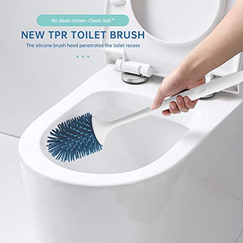 bretoes Bathroom Toilet Brush & Holder Set Silicone Cleaning Brush Set Anti-drip TPR Brush Head Cleaner for Bathroom Storage and Organization (Blue & White) - NewNest Australia