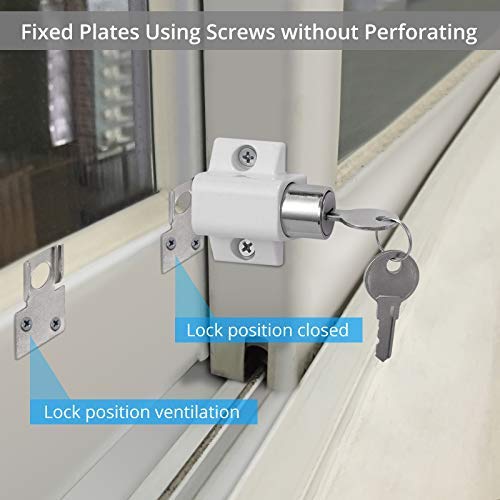 eSynic 2Pcs Sliding Door and Window Lock Sliding Patio Door Catches Set Window Bolt Sliding Security Locks with Universal Keys Door Window Locks for Home Office Classroom - White - NewNest Australia