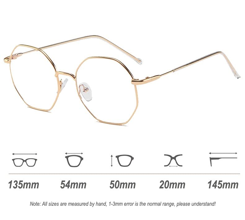 Voolga Classic retro blue light filter glasses, polygon glasses without strength for women and men, fashion fake glasses for anti blue light from computers with metal glasses legs gold - NewNest Australia