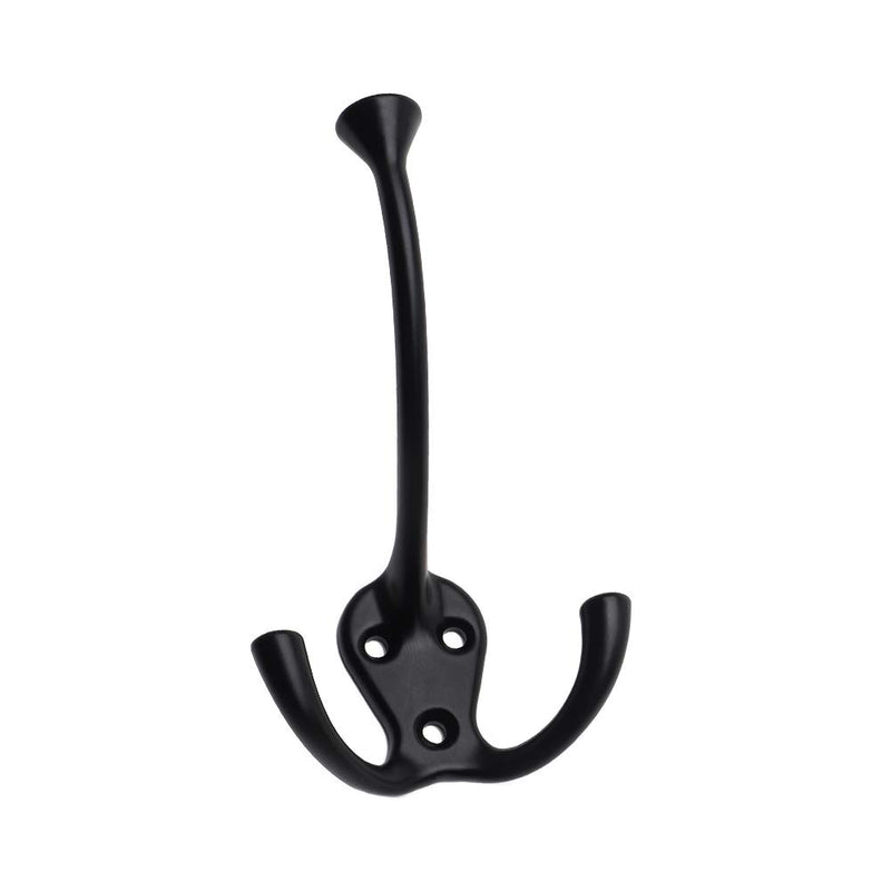 NewNest Australia - HARPOON 5 Pack Heavy Duty Three Flared Prongs Coat Hooks, Wall Mounted with 15 Screws, Retro Tri-Hook, Utility Hooks for Scarf, Bag, Towel, Key, Cap, Cup, Hat (Black) Black 