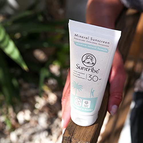 Suntribe All Natural Mineral Body & Face Sunscreen - SPF 30 - Reef Safe - Organic - Mineral UV-Filter (Zinc Oxide) - 7 Ingredients - Water resistant - White to transparent (100 ml) 100 ml (Pack of 1) - NewNest Australia