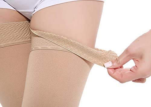 TOFLY® Thigh High Compression Stockings Opaque, 1 Pair, Firm Support 20-30 mmHg Gradient Compression with Silicone Band, Footless Compression Sleeves, Treatment Swelling, Varicose Veins, Edema. S 15-20mmhg Beige - NewNest Australia