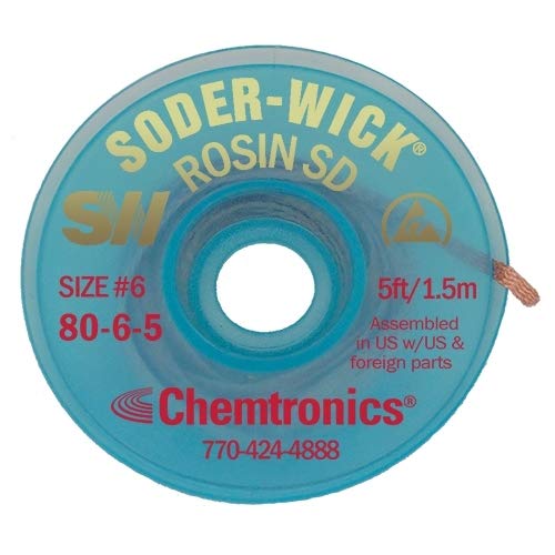 Chemtronics 80-6-5 SODER-WICK Rosin Desoldering Braid, .210 inch, 5ft on ESD Safe Spool -2 pack - NewNest Australia