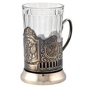 NewNest Australia - Kalchugino Metal Works Russian Imperial Coat of Arms Classic Russian Tea Glass Holder/Russian Podstakannik for Hot or Cold Liquids 