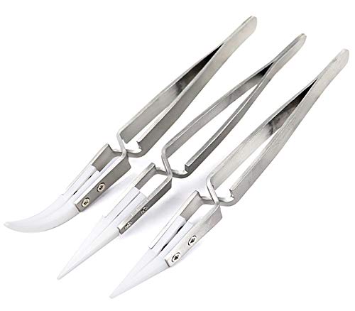 YAKAMOZ 3pcs Precision Reverse Ceramic Tweezers Non-Conductive, Heat Resistant, Anti-Magnetic Pointed & Curved Tips Tweezer Set for Pinching Coils While Firing - NewNest Australia