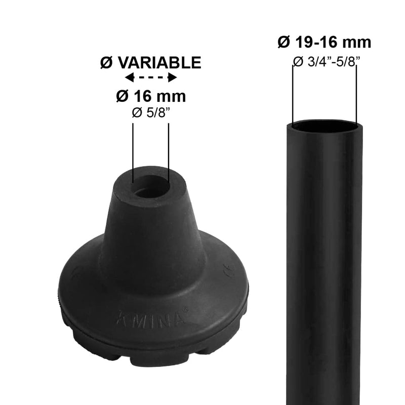 KMINA - Crutch Rubber Feet 19 mm, 18 mm and 17 mm (x2 Units) 3/4", Walking Stick Rubber Tips, Ferrules for Walking Sticks, Rubber Feet for Crutches, Crutch Feet Black - Made in Europe 2 units - NewNest Australia