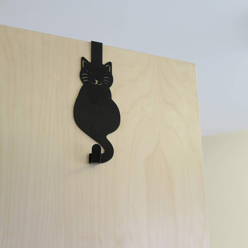 NewNest Australia - Evelots Over The Door Hook Hangers-Black Cat-Towel/Jacket-Hold 20 Lbs-Iron-Set/2 