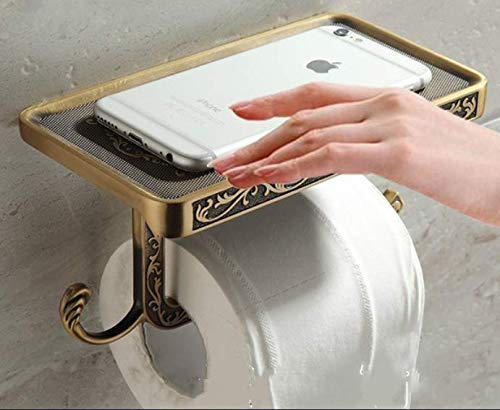 Fredysu Bronze Toilet Paper Holder, Antique Brass Toilet Paper Towel Holder, Premium Wall Mounted Bathroom Paper Holde with Shelf and Hook - NewNest Australia