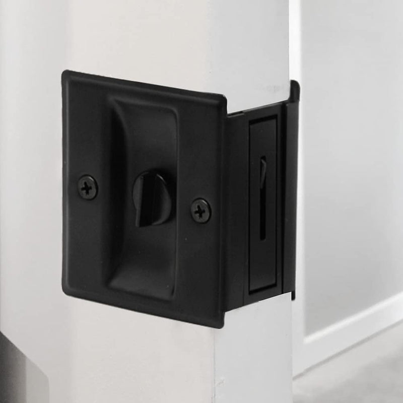 Privacy Sliding Door Lock with Pull, Solid Brass Pocket Door Privacy Lock, Matte Black, 1 Pack - NewNest Australia