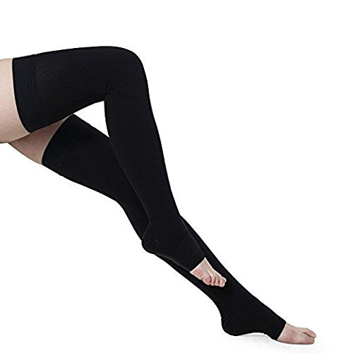 PEDIMEND Open Toe Graduated Compression Stockings (1PAIR - 2PCS) | Ideal for Swelling/Varicose Veins/Edema/Pregnancy | Effective Relief from Tightness & Muscle Soreness (Black) Black - NewNest Australia