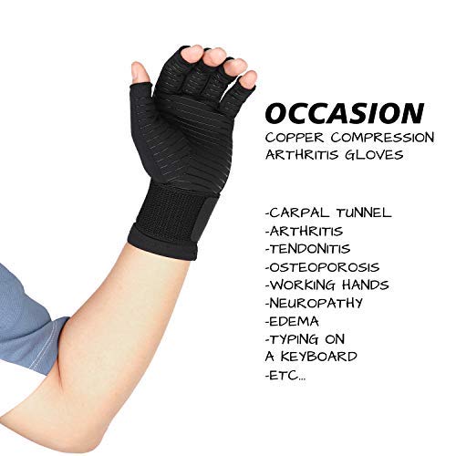 Thx4COPPER Compression Arthritis Gloves with Strap – Copper Infused – Fingerless Glove Hand Wrist Support for Carpal Tunnel, Arthritis, RSI, Tendonitis, Hand Pain Relief – Men/Women Pair，S&M S-M - NewNest Australia