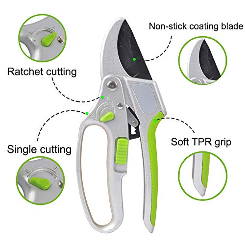 Garden Guru Ratchet Hand Pruning Shears - Professional Dual Mode Garden Clippers with Ergonomic Grip - Makes Tough Cuts Easy 1 Pack - NewNest Australia