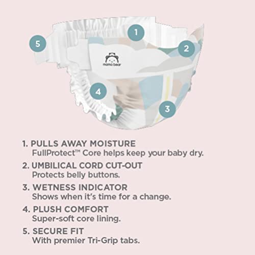 Amazon Brand - Mama Bear Plush Protection Newborn Diapers, Ultra-soft, Hypoallergenic, Dermatologist Tested, For Babies Weighing Up to 10 Pounds, Assorted Print, 32 Count Size 0 (32 Count) 1 Pack - NewNest Australia