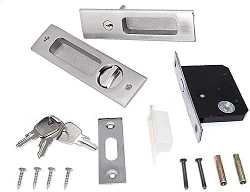 GIFSIN Sliding Barn Door Mortise Latch Lock Invisible Door Locks Handle with Keys for Sliding Barn Wooden Door Furniture Hardware 6.3 inches（Silver） Silver - NewNest Australia