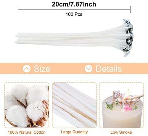 100pcs Cotton Candle Wicks,8inch Premade Candle Wick for Candle Making, Bulk Zinc Cor Candle Wicks with Tabs - NewNest Australia