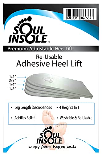 Soul Insole Heel Lift Inserts for Women and Men - 4 pcs Stackable Gel Heel Cushions – Premium Heel Lifts for Leg Length Discrepancy – Washable and Reusable Pads, Easy Application – (Large) Large: UK Women 10.5+ | UK Men 9.5+ | EU: 42.5+ - NewNest Australia