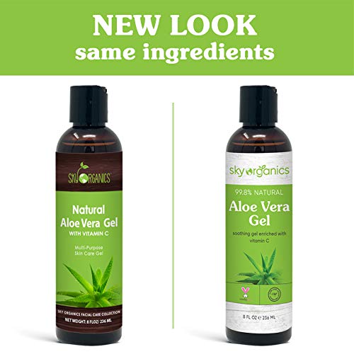 Aloe Vera Gel by Sky Organics (236 ml) All Natural Ultra Hydrating Skin Cooling Aloe Gel, Non-Sticky Relief of Sunburns, Razor Burns, Bug Bites- Hair Conditioner & Gel- Cold Pressed, Made in USA - NewNest Australia