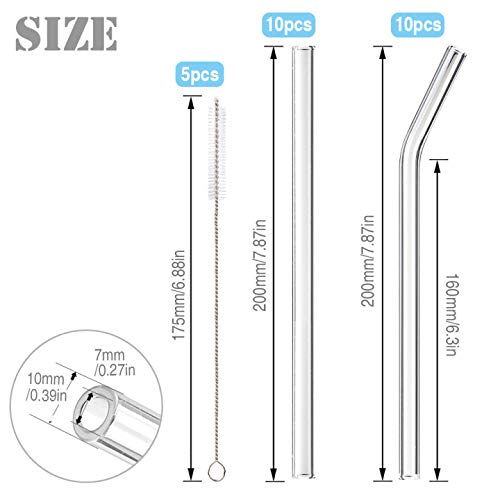 Glass Straws Reusable, 25 Pcs Transparent Drinking Straw, 10 Straight Glass Straws and 10 Curved Glass Straws with 5 Cleaning Brushes for Smoothies Milkshake and Cocktail Straws - NewNest Australia