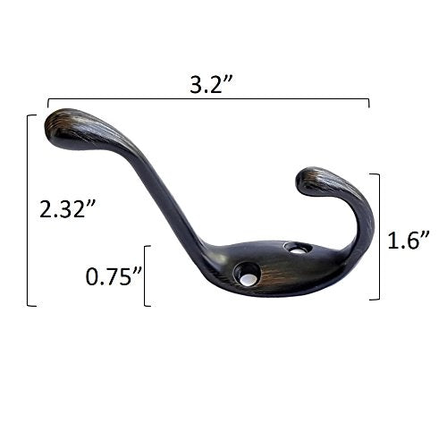 NewNest Australia - Ambipolar Heavy Duty Metal Decorative Dual Coat Hook/Hat Hook - Wall Mounted (Two Types of Screws Included), Wall Hook, Double Coat Hanger, 3-1/2", 10 Pack (Oil Rubbed Bronze). Oil Rubbed Bronze 