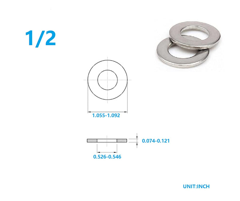 LUPANTER 1/2" Inch Stainless Flat Washers 50 Pack Made of 18-8 (304) Stainless Steel… 1/2" - NewNest Australia