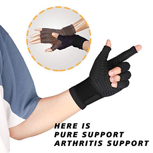 Thx4COPPER Compression Arthritis Gloves with Strap – Copper Infused – Fingerless Glove Hand Wrist Support for Carpal Tunnel, Arthritis, RSI, Tendonitis, Hand Pain Relief – Men/Women Pair，S&M S-M - NewNest Australia