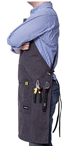 Life Flavor Heavy Duty Canvas Work Apron with Tool Pockets, Chef Apron for Men, Cross-Back Straps, Adjustable M to XXL（Brown） Brown - NewNest Australia