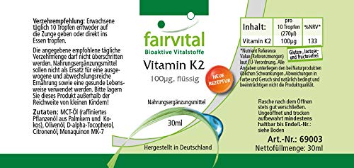 Fairvital | Vitamin K2 MK-7 drops 100µg - All-Trans content at least 99.5% - Natural and fermented from Natto - 30ml - NewNest Australia