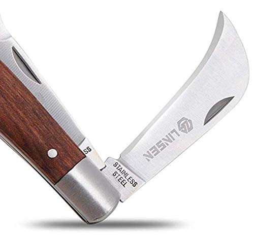 Linsen-Outdoors Garden knife and Grafting Knife with double blade for Left & Right Handed Use,The classic design with confort rosewood handle and Stainless Steel Sharp balde - NewNest Australia