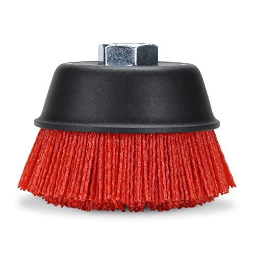 BHA 4" Abrasive Filament Nylon Bristle Cup Brush, 5/8"-11 Thread Arbor - Red (120 Grit) - NewNest Australia