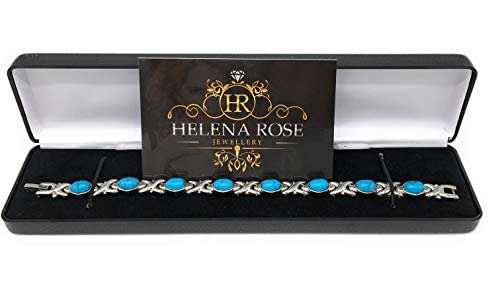 Helena Rose Ladies Magnetic Bracelet for Women - Natural Blue Turquoise Howlite Gemstone Link Bangle with Magnets - Fits Wrists Up to 18cm Adjustable - with Jewellery Gift Box - NewNest Australia