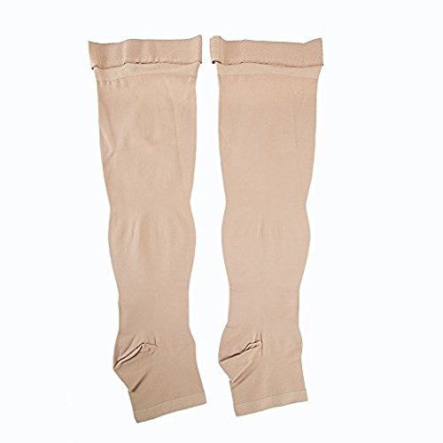 PEDIMEND Compression Thigh Highs Open Toe Stockings (1PAIR – 2PCS) - Anti-Fatigue Slimming Compression Socks - Best Leg Support for Varicose Vein Treatment/Swollen Legs - Unisex - (Beige) Beige - NewNest Australia