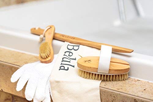 Belula Premium Dry Brushing Body Brush Set- Natural Boar Bristle Body Brush, Exfoliating Face Brush & One Pair Bath & Shower Gloves. Free Bag & How To – Great Gift For A Glowing Skin & Healthy Body - NewNest Australia