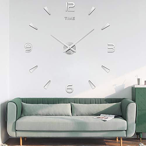 NewNest Australia - Aililife 3D DIY Wall Clock Decor Sticker Mirror Frameless Large DIY Wall Clock Kit for Home Living Room Bedroom Office Decoration (Sliver) Sliver 