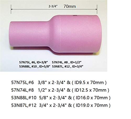 RIVERWELD 10pcs Long Large TIG Gas Lens Alumina Nozzle Cup 53N87L (#12, 3/4") 53N88L (#10, 5/8") 57N74L (#8, 1/2") 57N75L (#6, 3/8") Assorted Size Kit WP 9 17 18 20 25 26 Series TIG Welding Torch - NewNest Australia