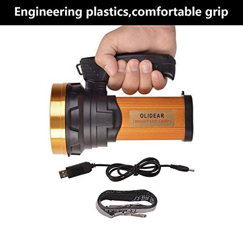 Olidear Rechargeable LED Spotlight Super Bright Large Flashlight Handheld Searchlight with USB Cable (golden) - NewNest Australia