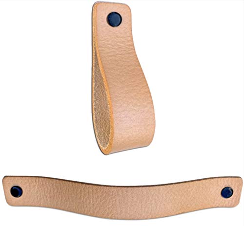 Brute Strength - Leather Handles for Furniture - Natural - 2 pcs - 7-7/8 x 1 ’’ - Leather Drawer Pull - Leather Drawer knobs - Cabinet pulls - Kitchen, bathroon, Dresser 2 Pieces - NewNest Australia