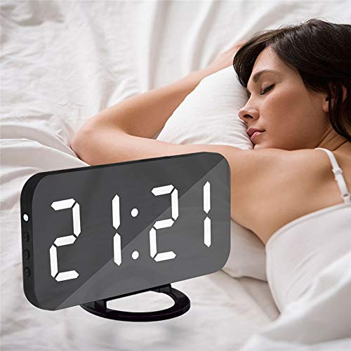 NewNest Australia - Vittqsuier Digital Alarm Clock with USB Charger Port and LED Display, Easy Snooze Function,Auto Dimmer Mode,Modern Mirror Desk Wall Clock for Living Room,Bedroom,Office 