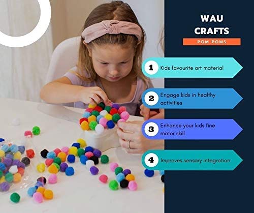 WAU Craft Pom Pom Balls - 100pcs 1.5 inch Multicolored Large Pompoms for Crafts Art DIY Project in Reusable Zipper Bag - NewNest Australia