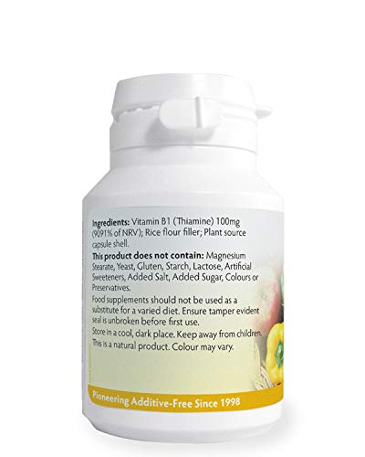 Vitamin B1 100mg x 90 Capsules, Magnesium Stearate Free & No Nasties, Easy to Swallow Small Capsules, Thiamine contributes to Healthy Metabolism and Healthy Heart Function, Made in Wales - NewNest Australia