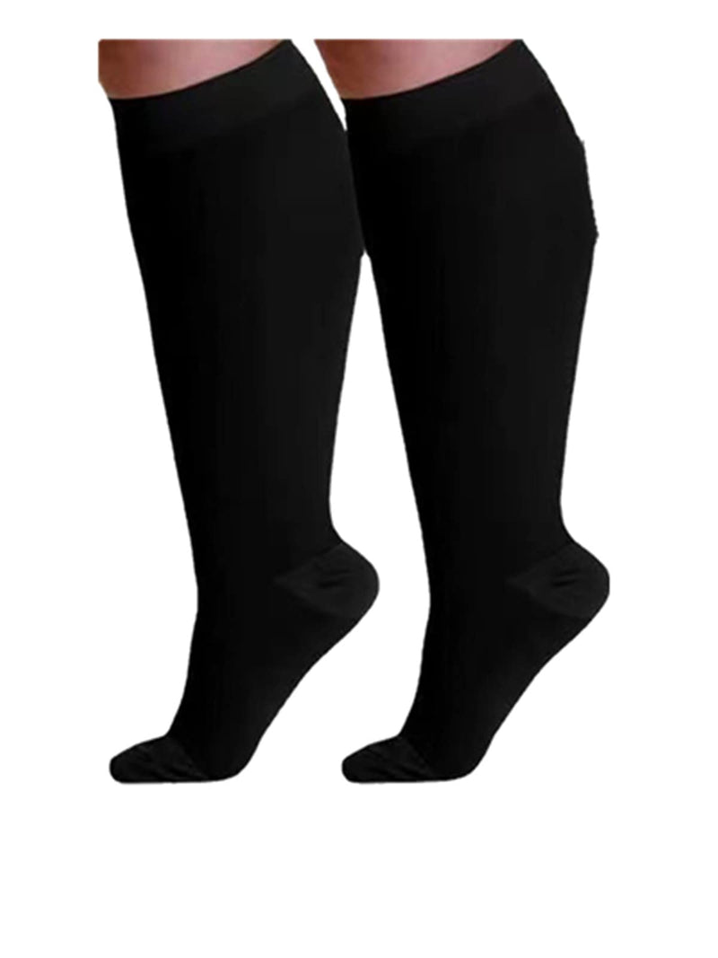 Cheeroyal Pack Of 2 Plus Size Compression Stockings For Men And Women, 20-30 Mm, Hg, Extra Size, Wide Calf And Knee-Length Stockings For Loop Support (3Xl, Black) - NewNest Australia